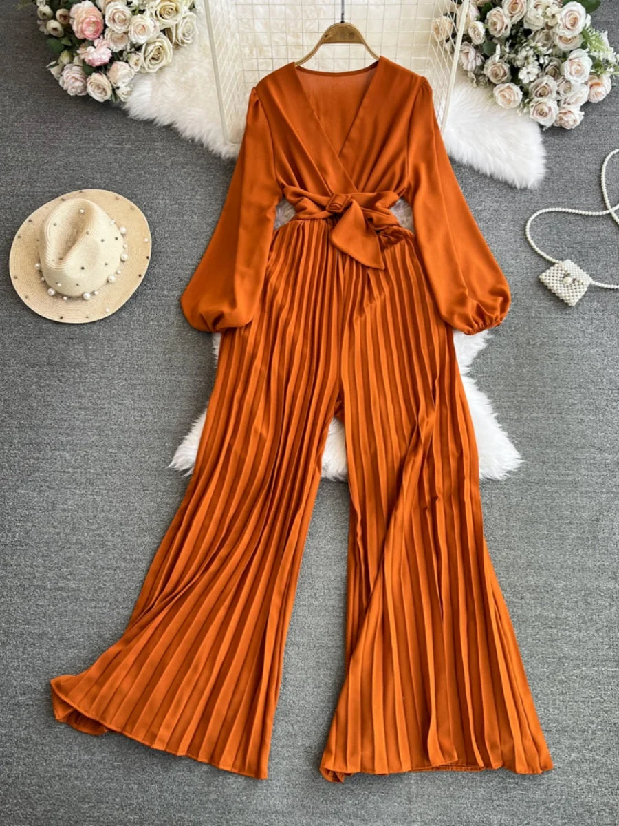 High Waist Wide Leg Jumpsuit Long Sleeve