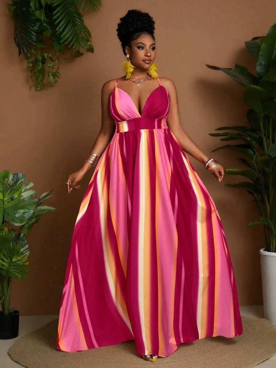 Plus Size Striped Maxi Dress