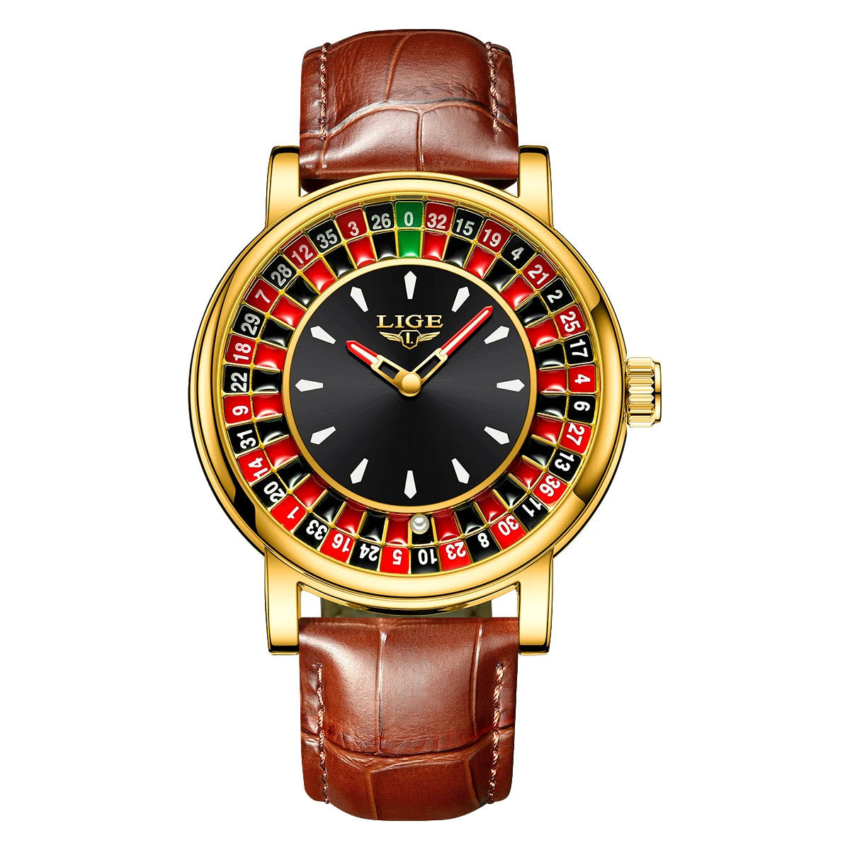 Russian Roulette Dial Leather Band Luminous Wristwatch