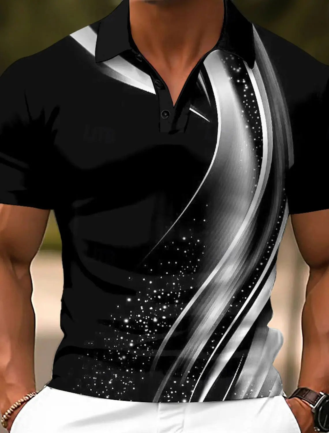 3d Colorful Line Print Short Sleeve Polo Shirt