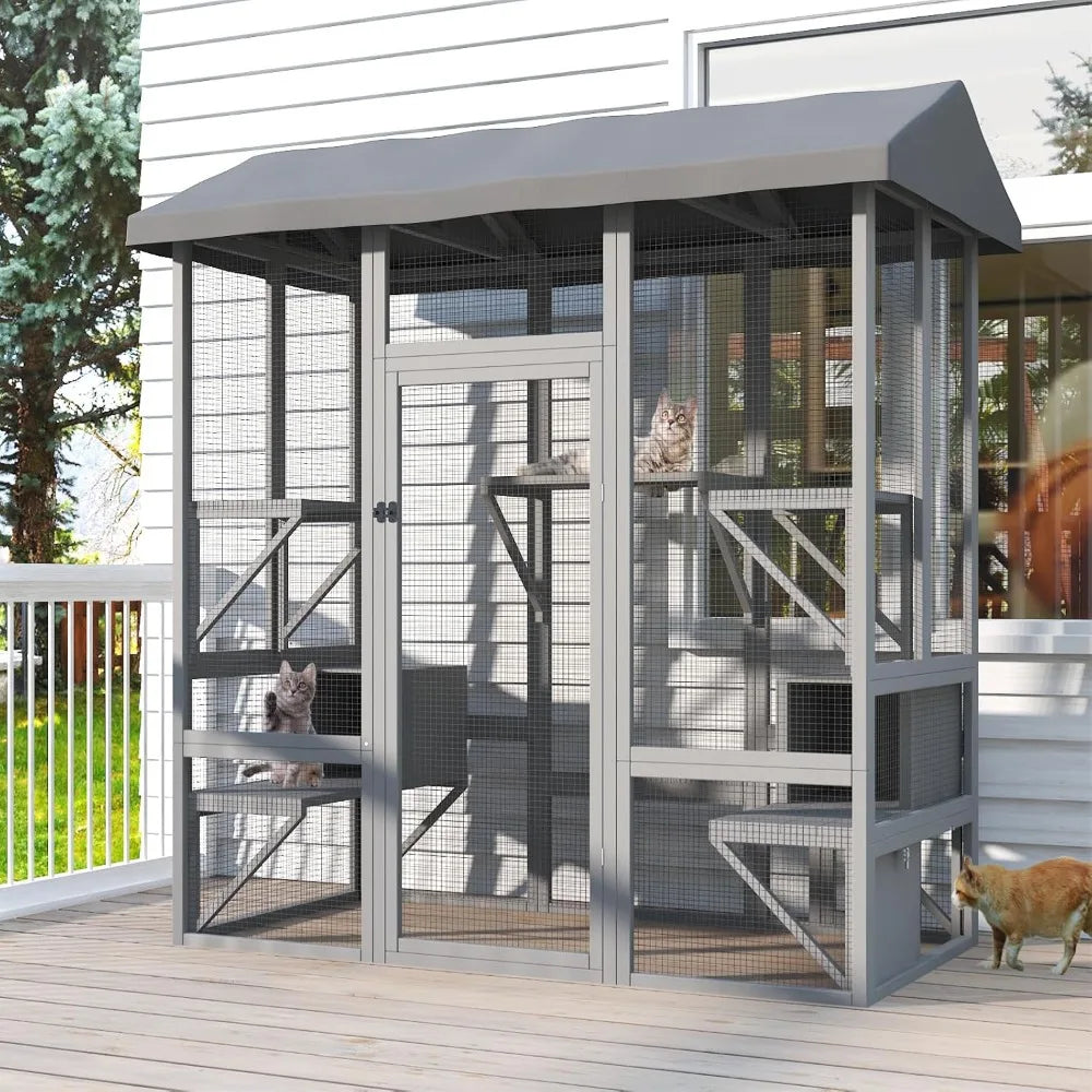 Outdoor Cat Enclosure Waterproof & Sunroof Patio Kitty Habitat