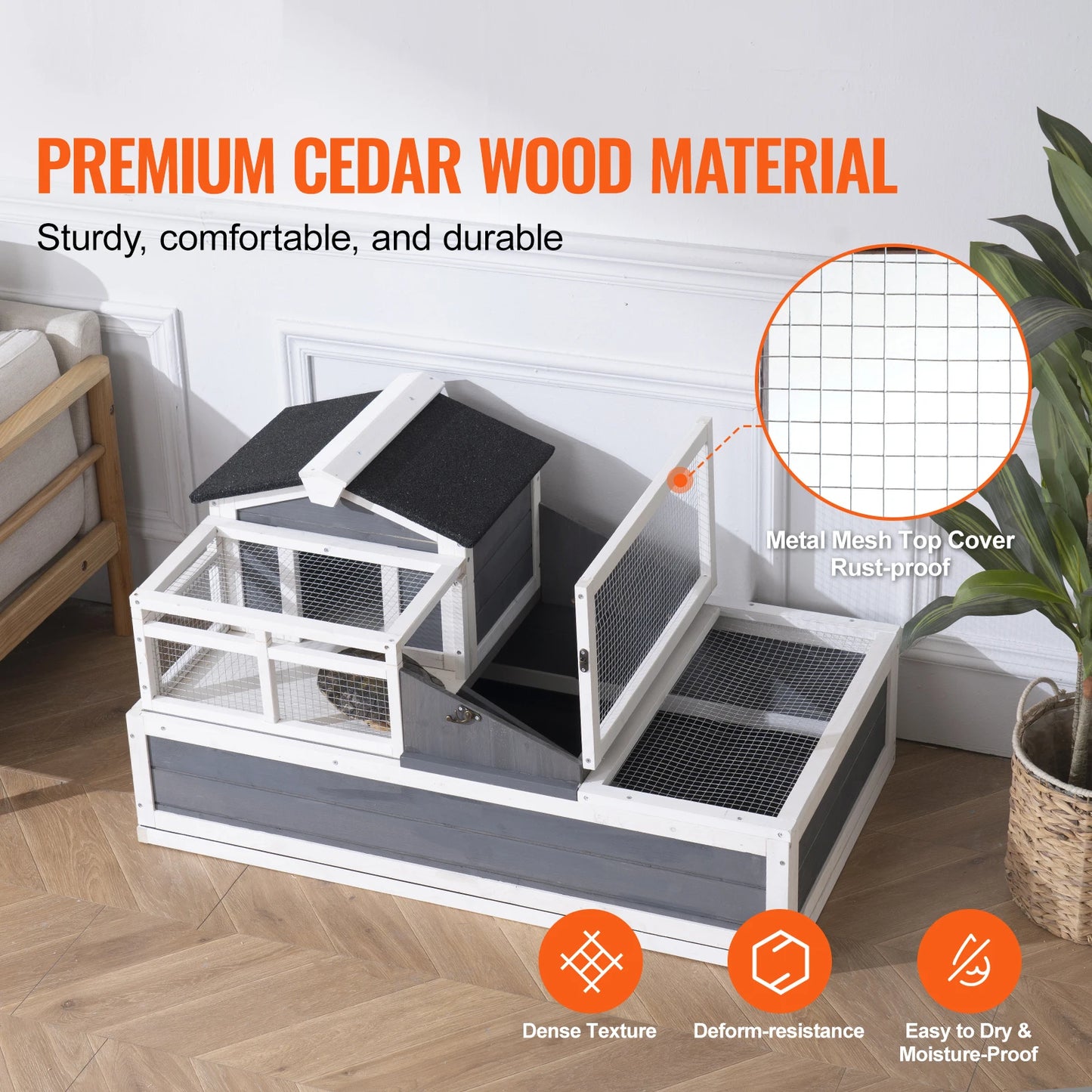 Wooden Tortoise House with Adjustable Lamp Holder