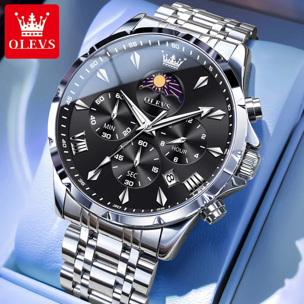 Moon Phase Chronograph Waterproof Quartz Watch