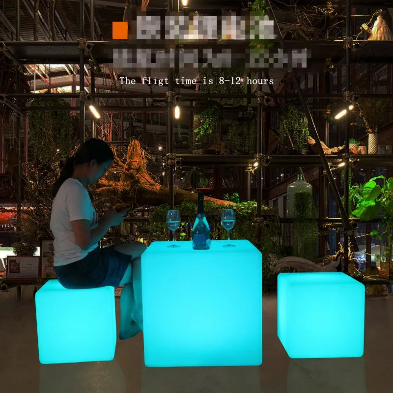 RGB Rechargeable Led Illuminated Cube Stool with Remote