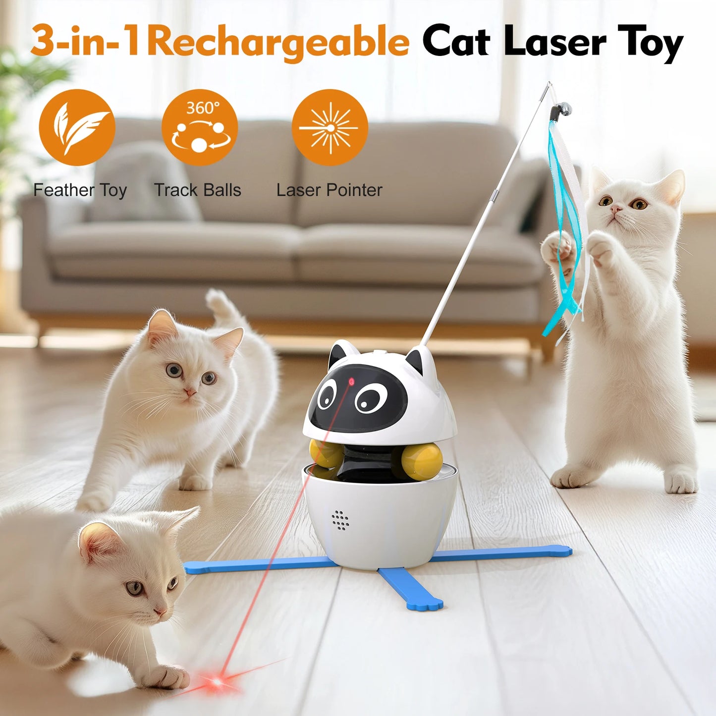 4-in-1Rechargeable Cat Laser Toy and 2 Auto Ring Balls