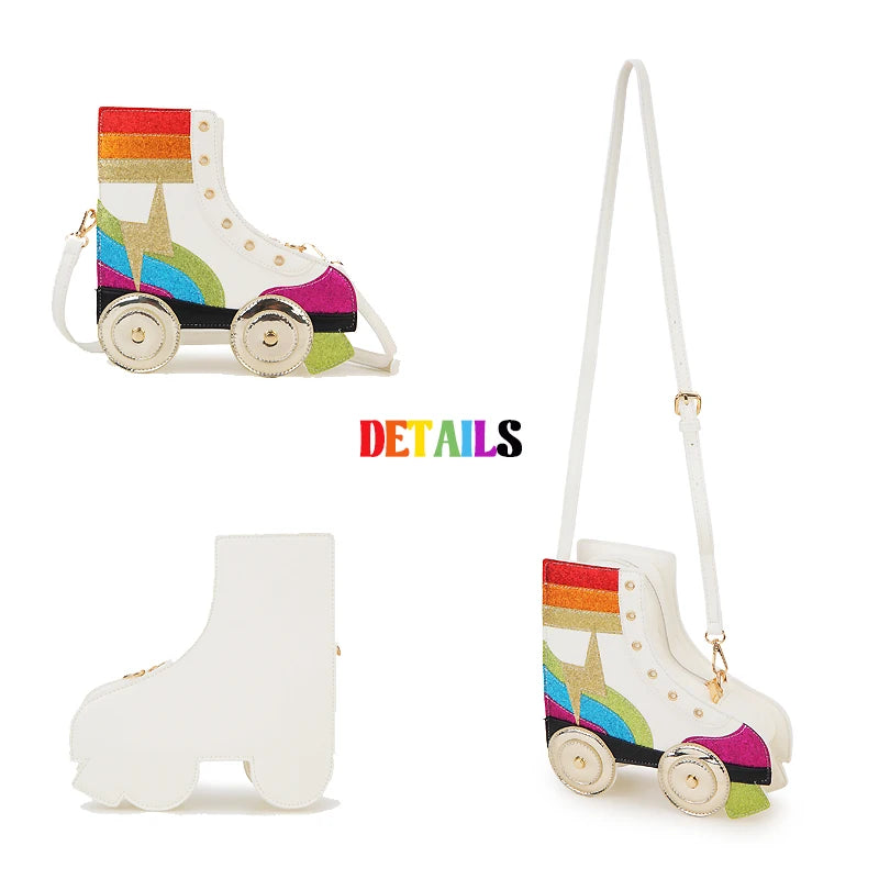 Fun Rainbow Glitter Roller Skate Handbag