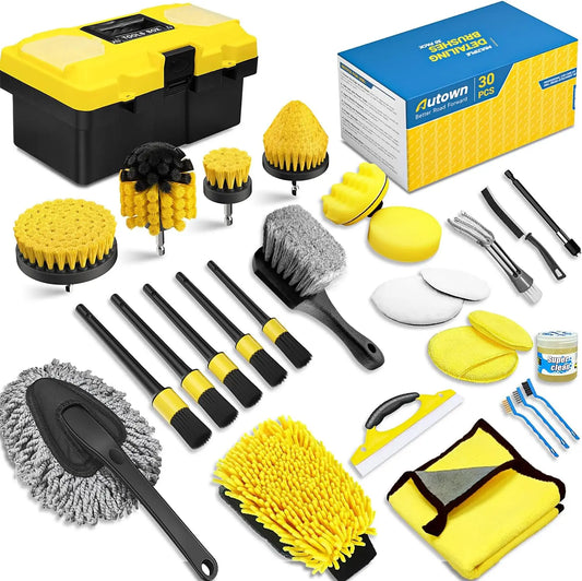30PCS Car Detailing Kit with Drill Brush Attachments & Portable Box