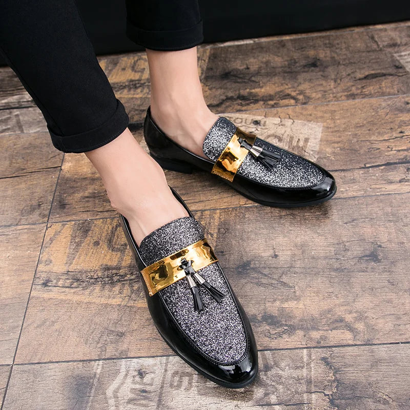 Men Party Black Golden Formal Loafers