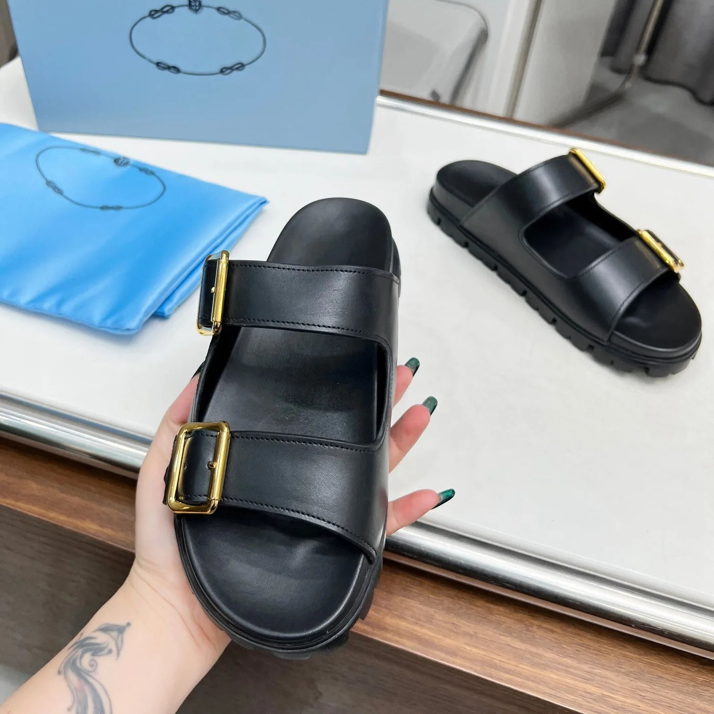 Designer Split Leather Rubber Sandals