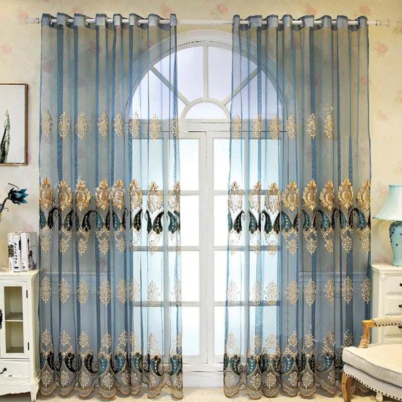 European embroidered finished window screen curtains