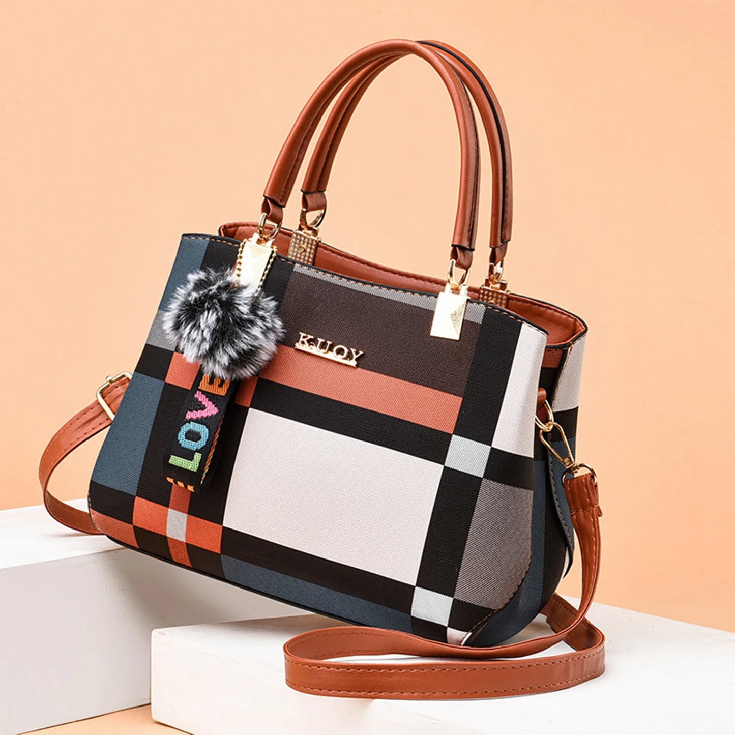 Plaid Pattern Shoulder Tote