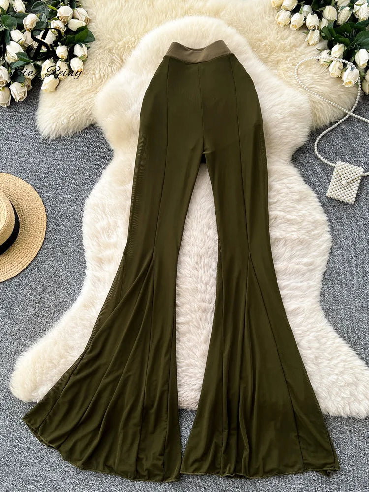 Sheer Mesh Stretchy Flare Pants