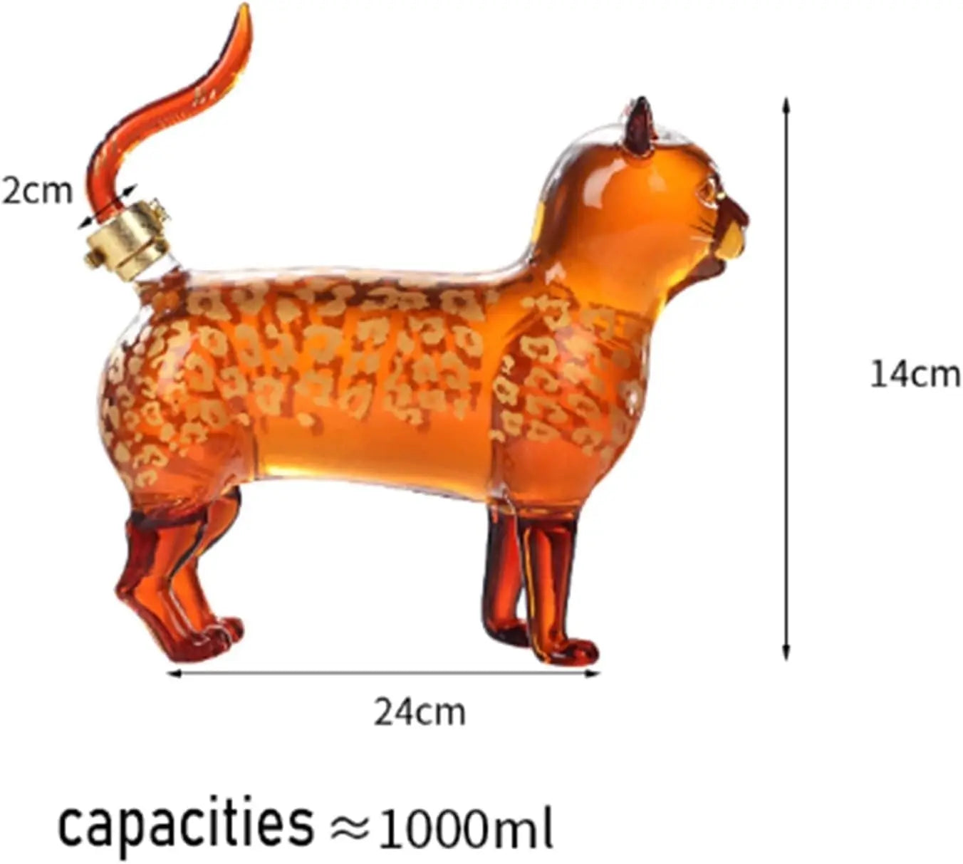 1000ml Cat Whiskey Decanter Hand-Blown Leakproof
