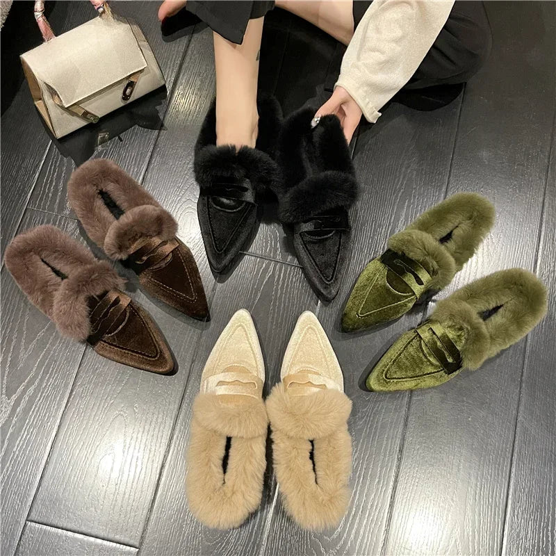 Pointed Toe Suede Plush Ladies Shoes