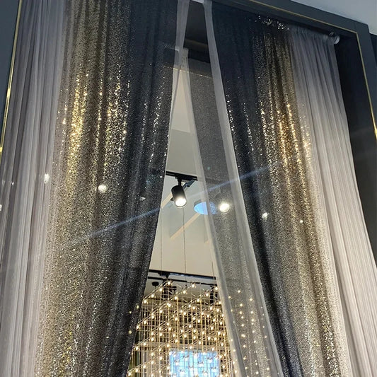 American Embroidery Gradient Modern Gold Luxury Curtains