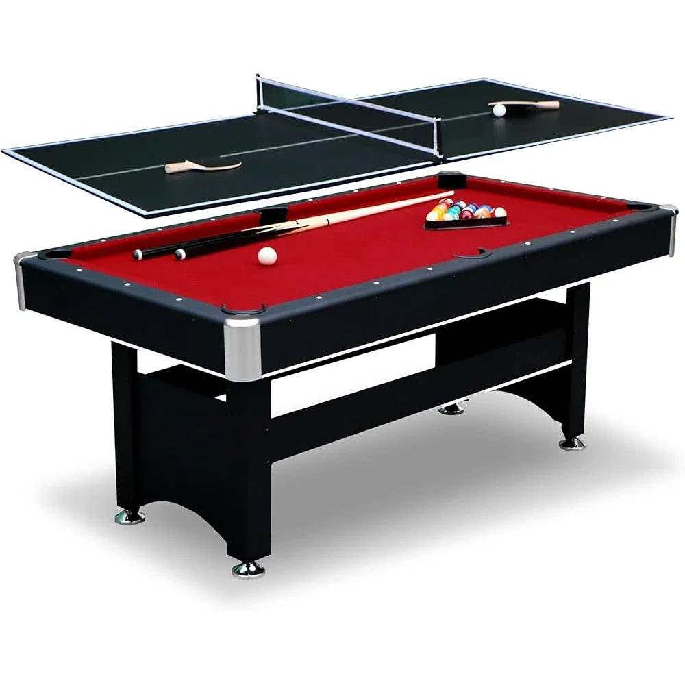 6 Ft Pool Table with Table Tennis Conversion Includes Billiard Balls Cues Paddles