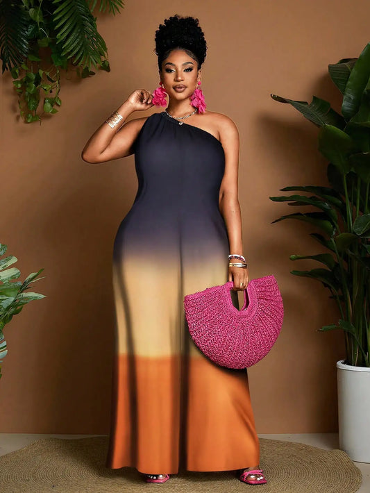 Women's One-Shoulder Gradient Maxi Jumpsuit