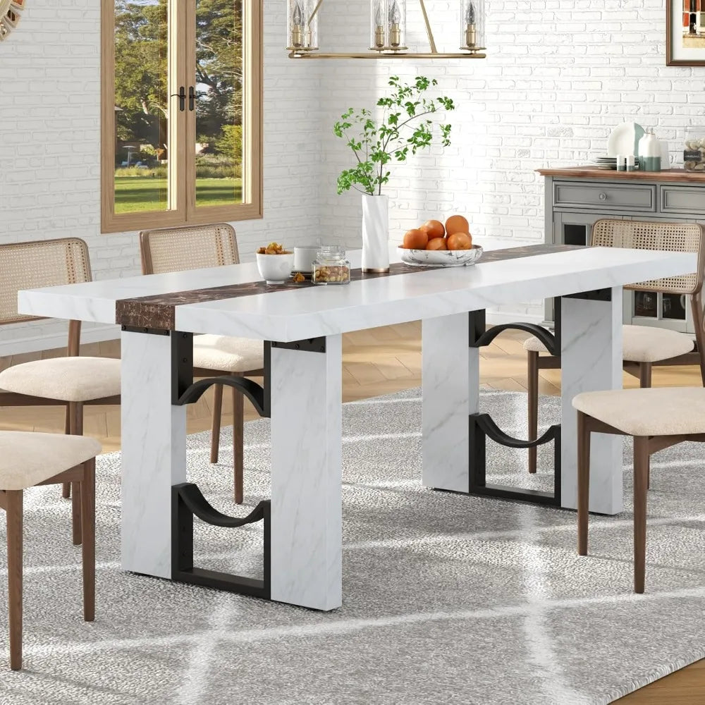 71 Inch Dining Table for 6-8 People with Marble-Color
