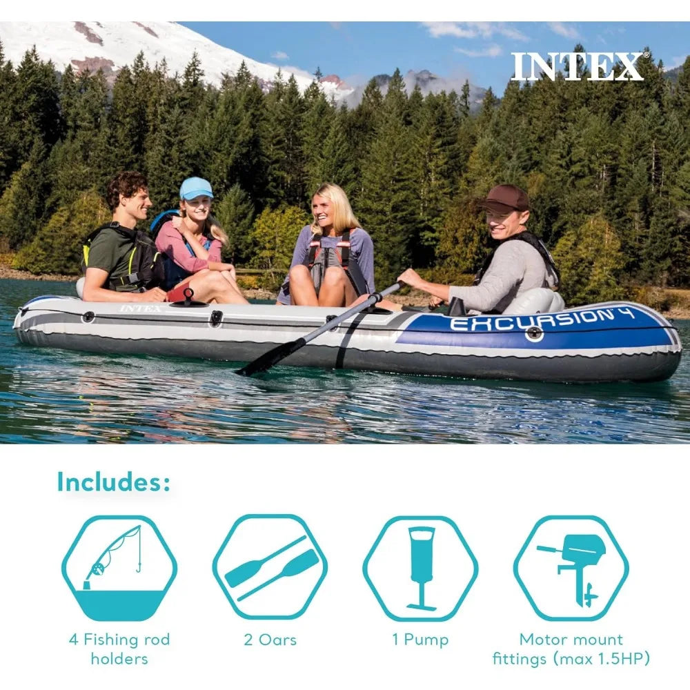 Excursion Inflatable Boat Includes Deluxe 54in Oars and High-Output Pump