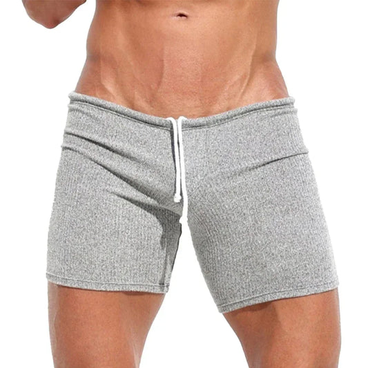 Mens Sexy Drawstring Ribbed Sleepwear Shorts