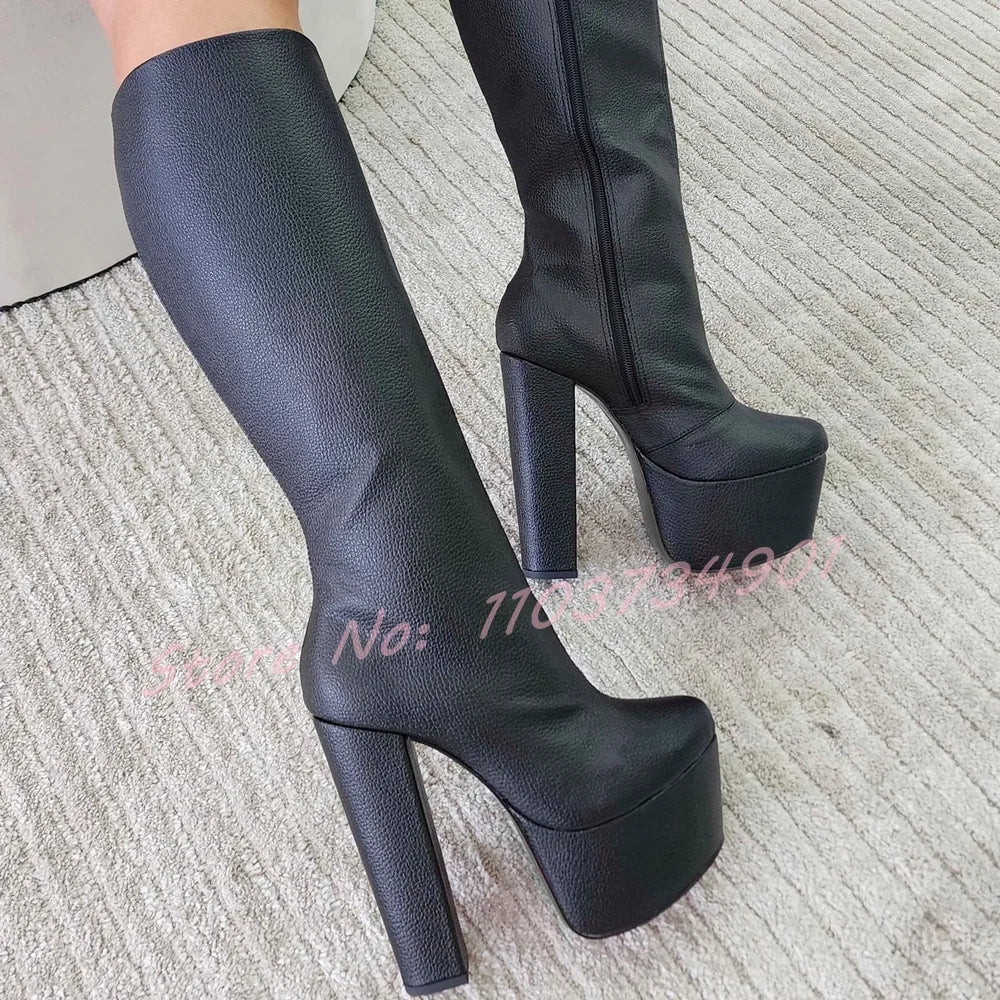 Patent Leather Block Heel Platform Boots