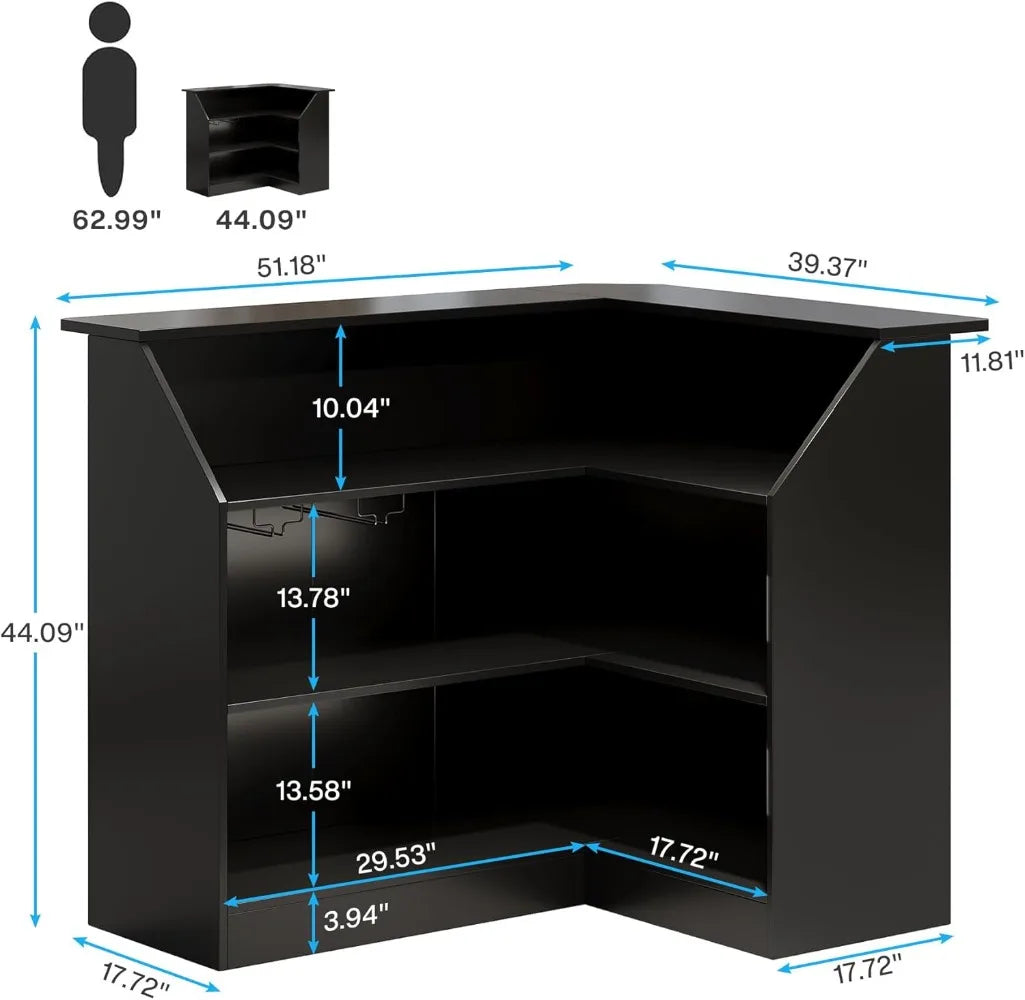 L-Shaped 4-Tier Corner Bar Unit with Stemware Racks
