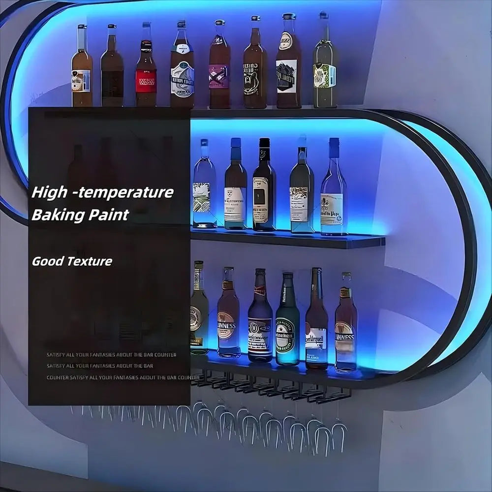 Wall-Mounted 4-Tier Wine Rack with LED Lights