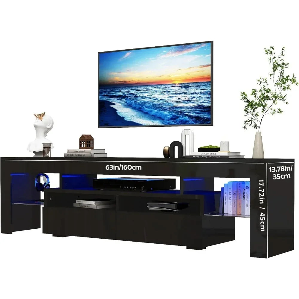 TV Stand 65/70 Inch Modern LED Gloss Entertainment Center Storage Drawer