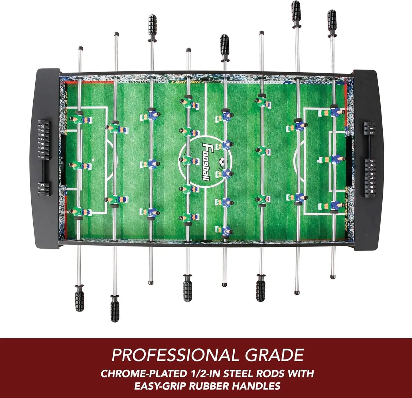 Playoff 4’ Foosball Table with Ergonomic Handles Analog Scoring and Leg Levelers