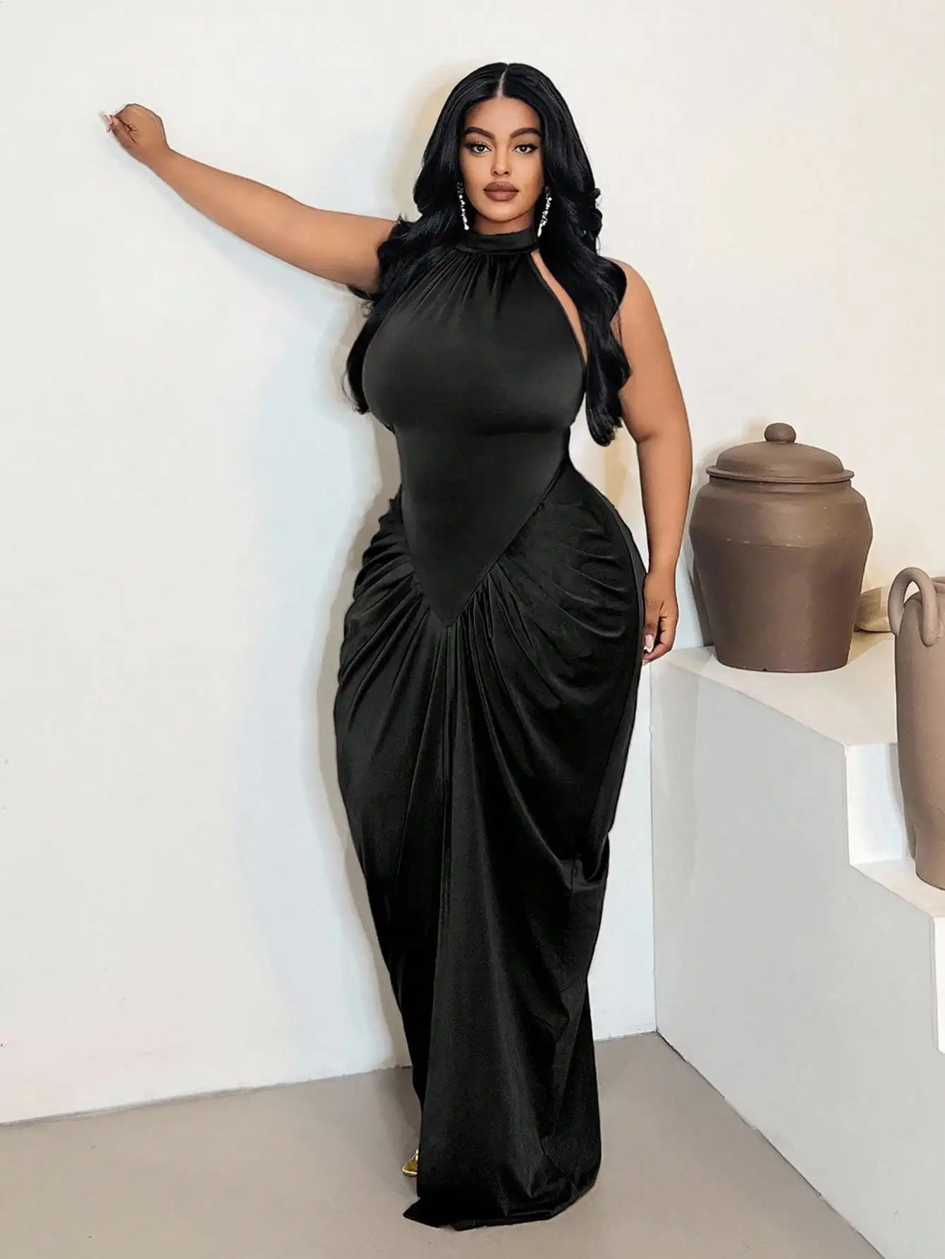 Plus Size Ruche Waist Maxi Dress