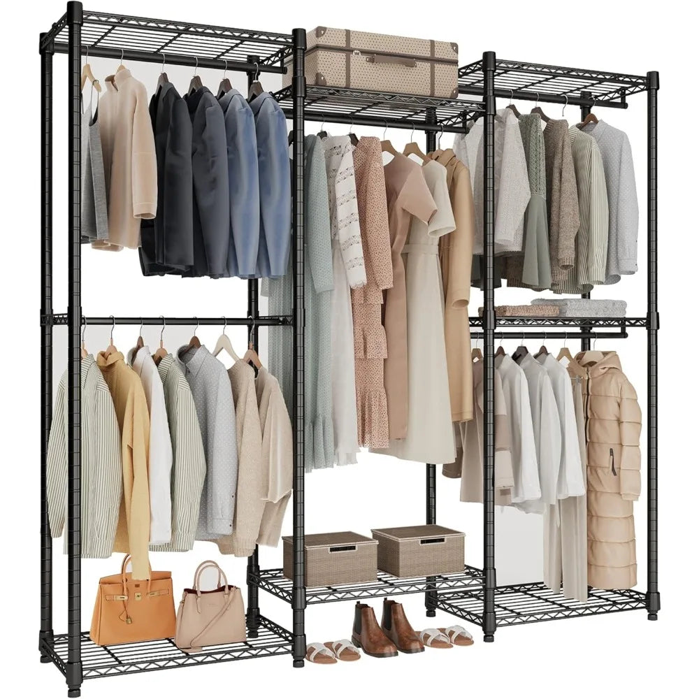 T3 Portable Clothes Rack Heavy Duty with 5 Hang Rods & 7 Shelves