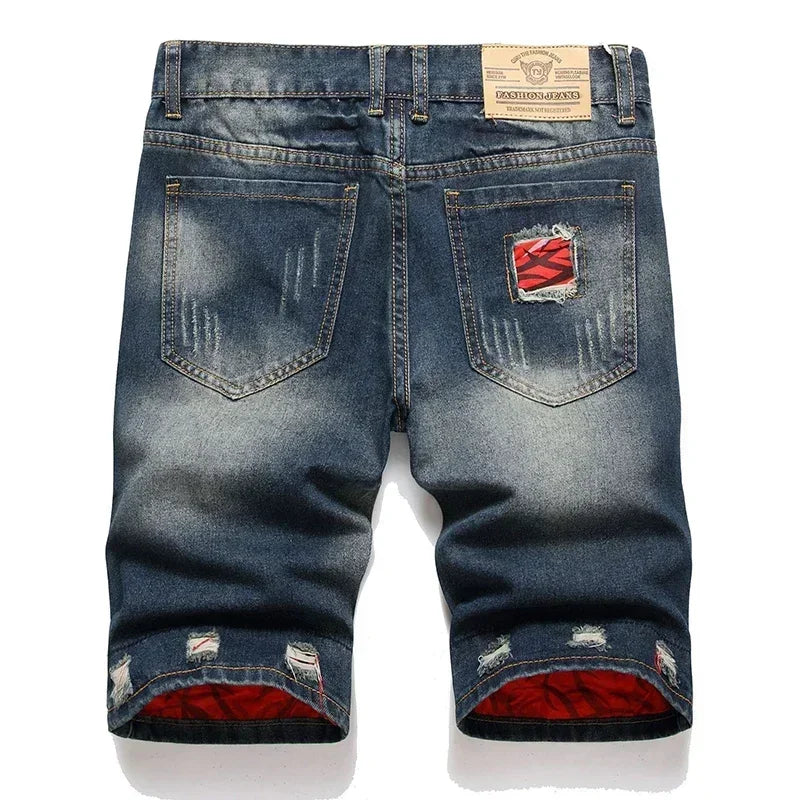 Street Wear Distressed Straight Jean Shorts