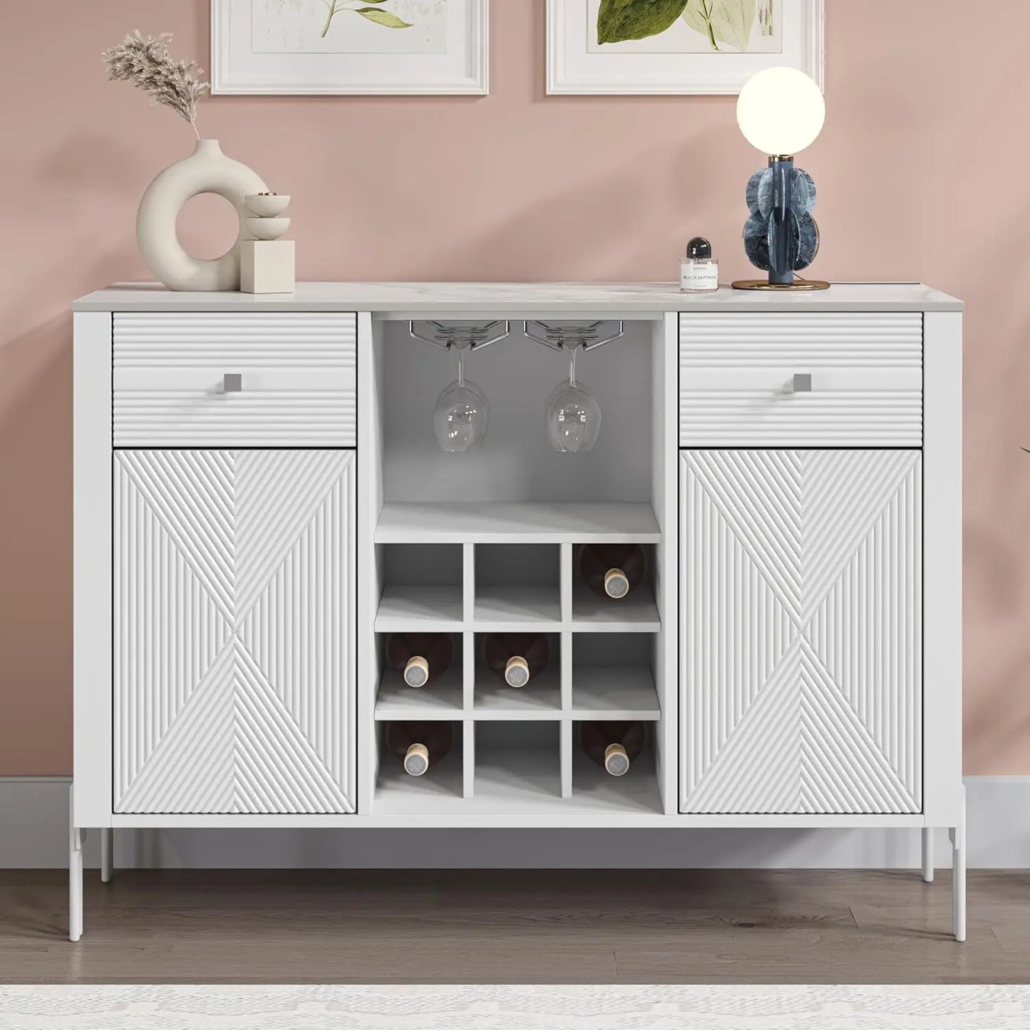 42 Inch Wine Cabinet with Two Doors & Drawers
