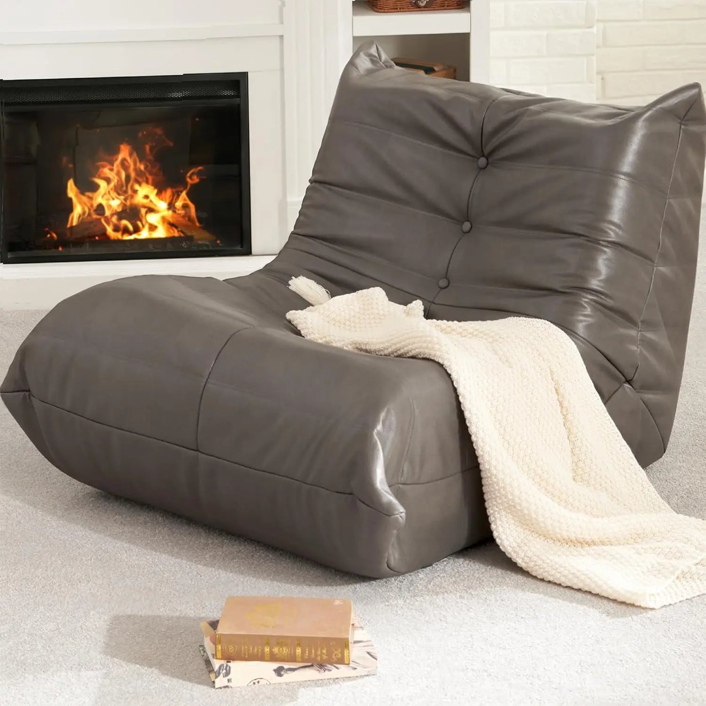 Giant Bean Bag Sofa Memory Foam Faux Leather