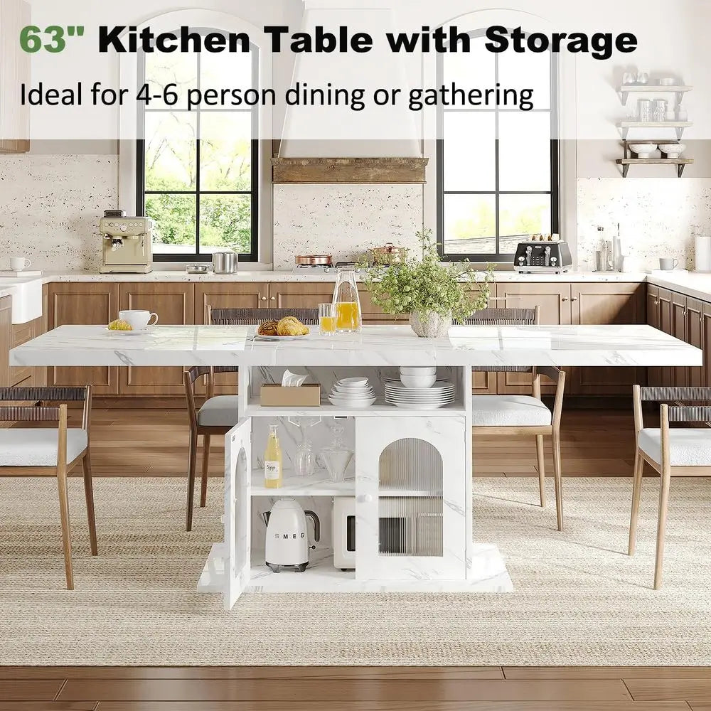 Dining Table for 4-6 with White Marble-Look