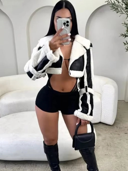 Patchwork Crop Full Sleeve Hipster Outerwear