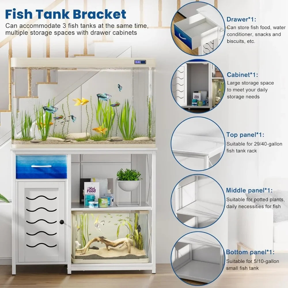 40 Gallon Fish Tank Aquarium Stand with Cabinets Drawers