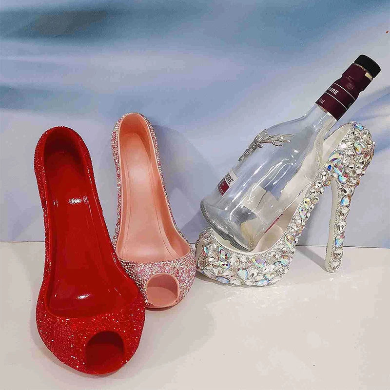 Sparkling Rhinestone High Heel Shoe Wine Bottle Holder