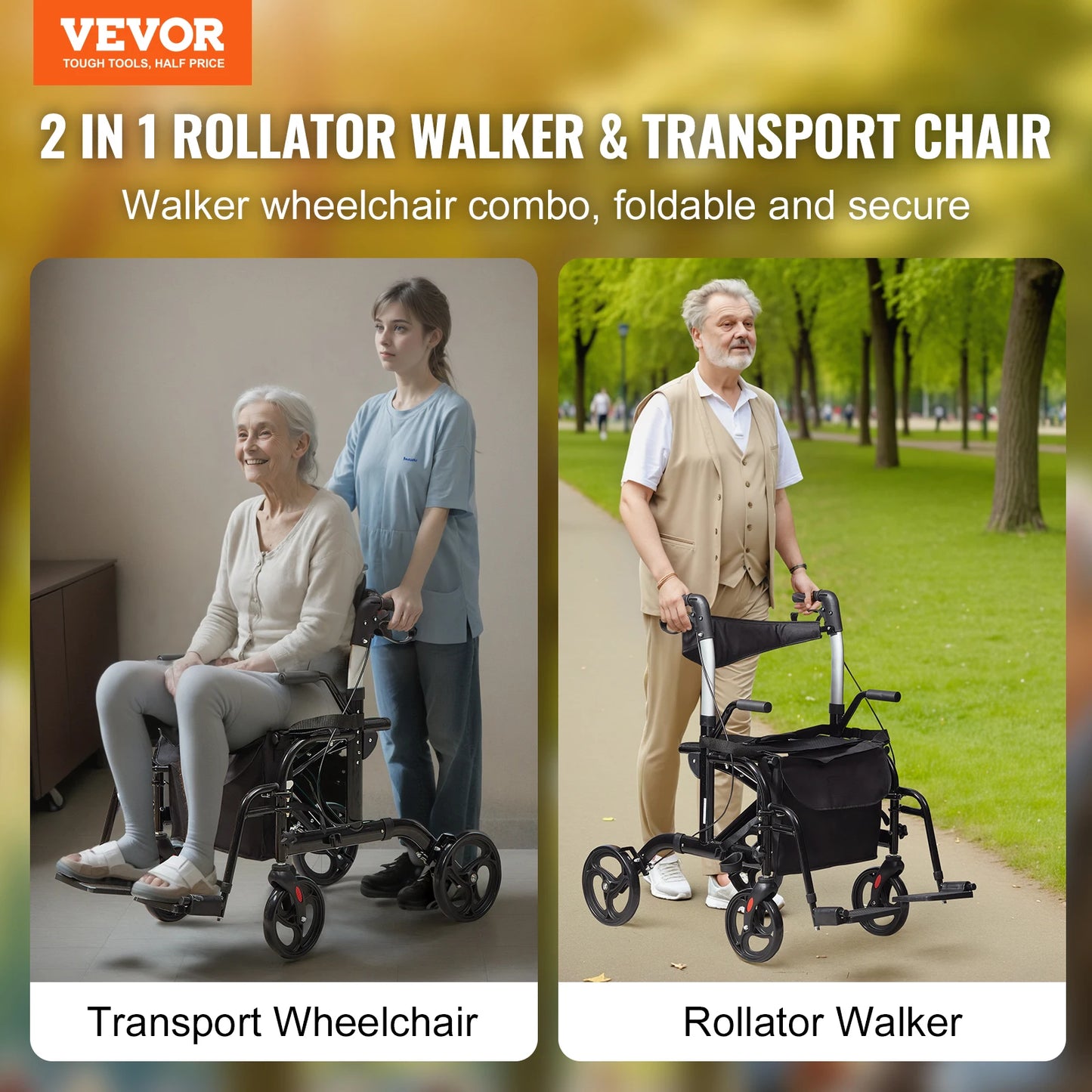 2 in 1 Rollator Walker & Transport Chair
