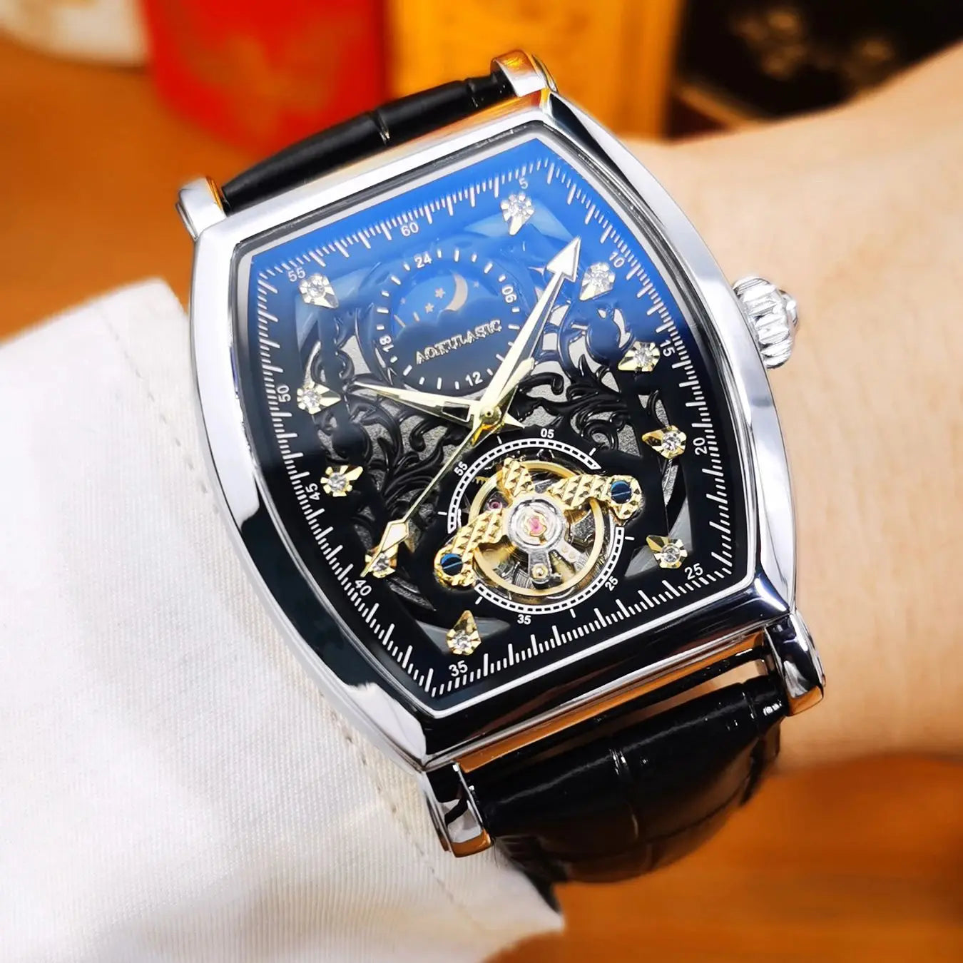 Moon Phase Casual Leather Strap Watch