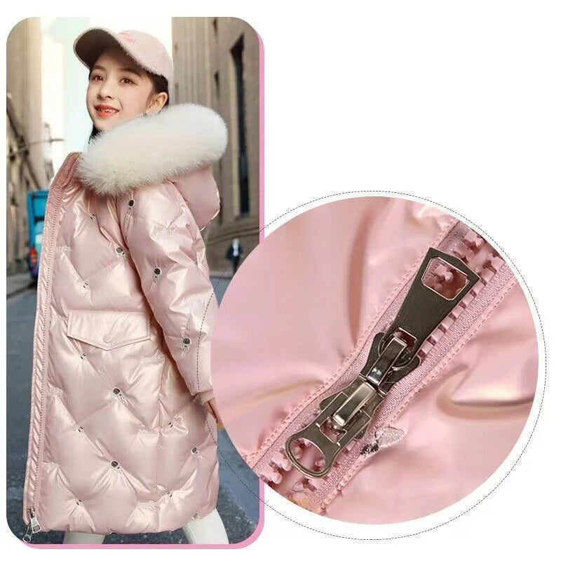 Girl Winter Glossy Coats Windproof Fashion Parkas
