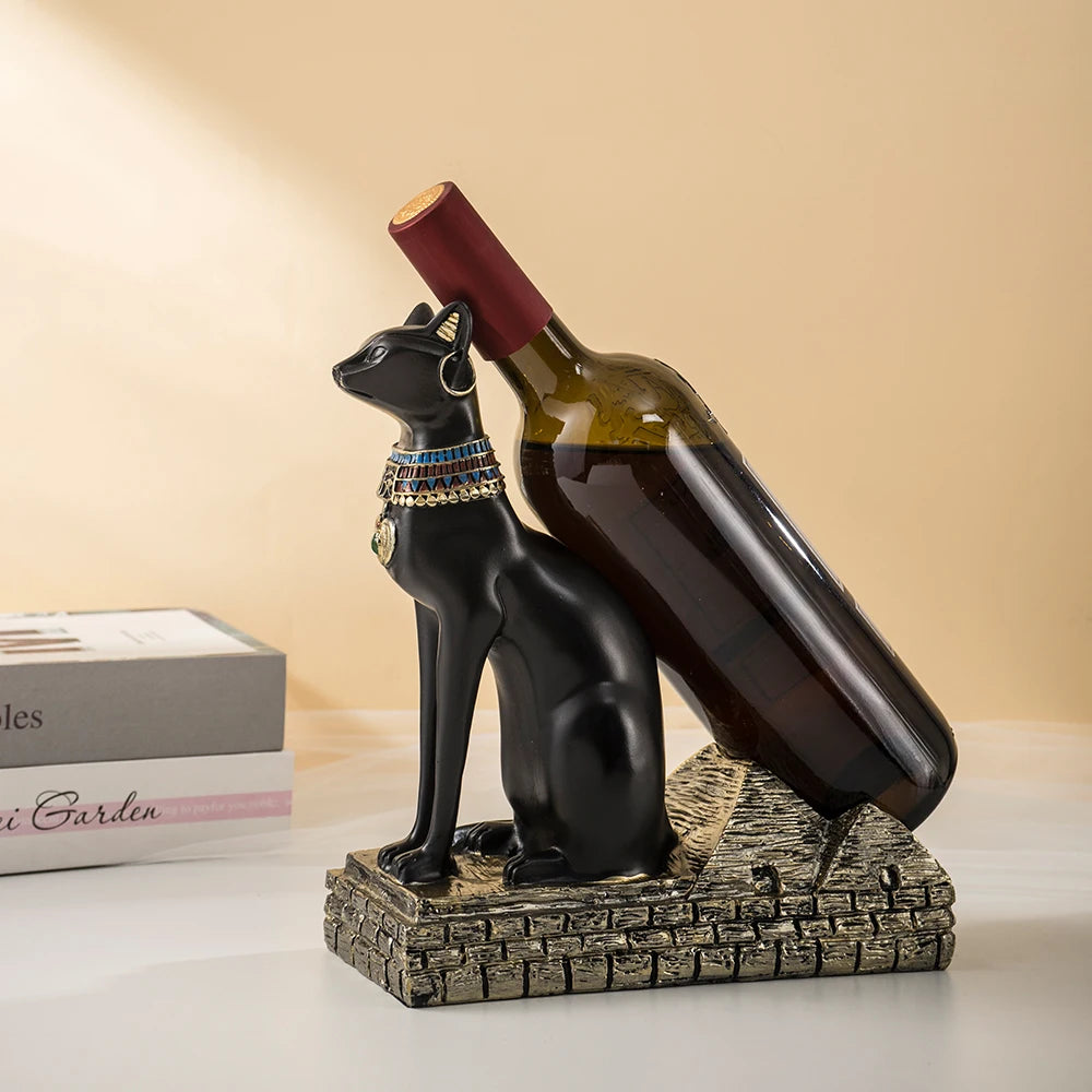 NORTHEUINS Resin Egyptian Cat God Wine Rack