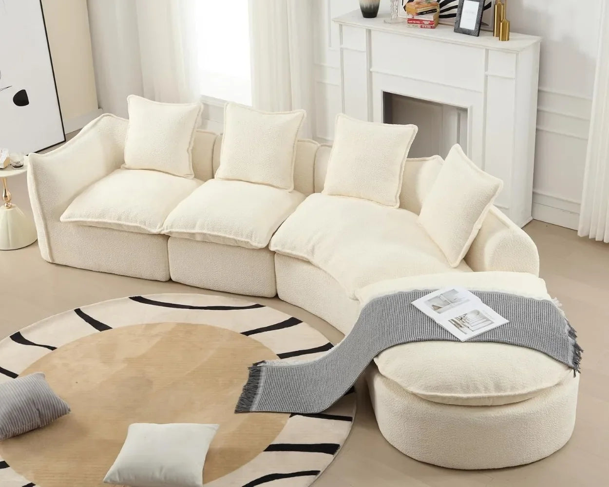 Curved Boucle Modern Sectional Sofa Cloud Deep Seat Couch