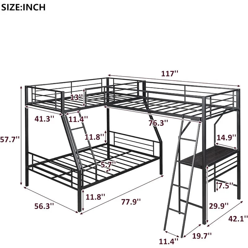 Metal Triple Bunk Beds Twin Over Full Bunk Bed Attached Twin Loft Bed