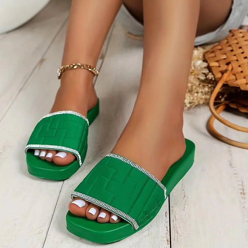 Square-Headed Rhinestone Sandals