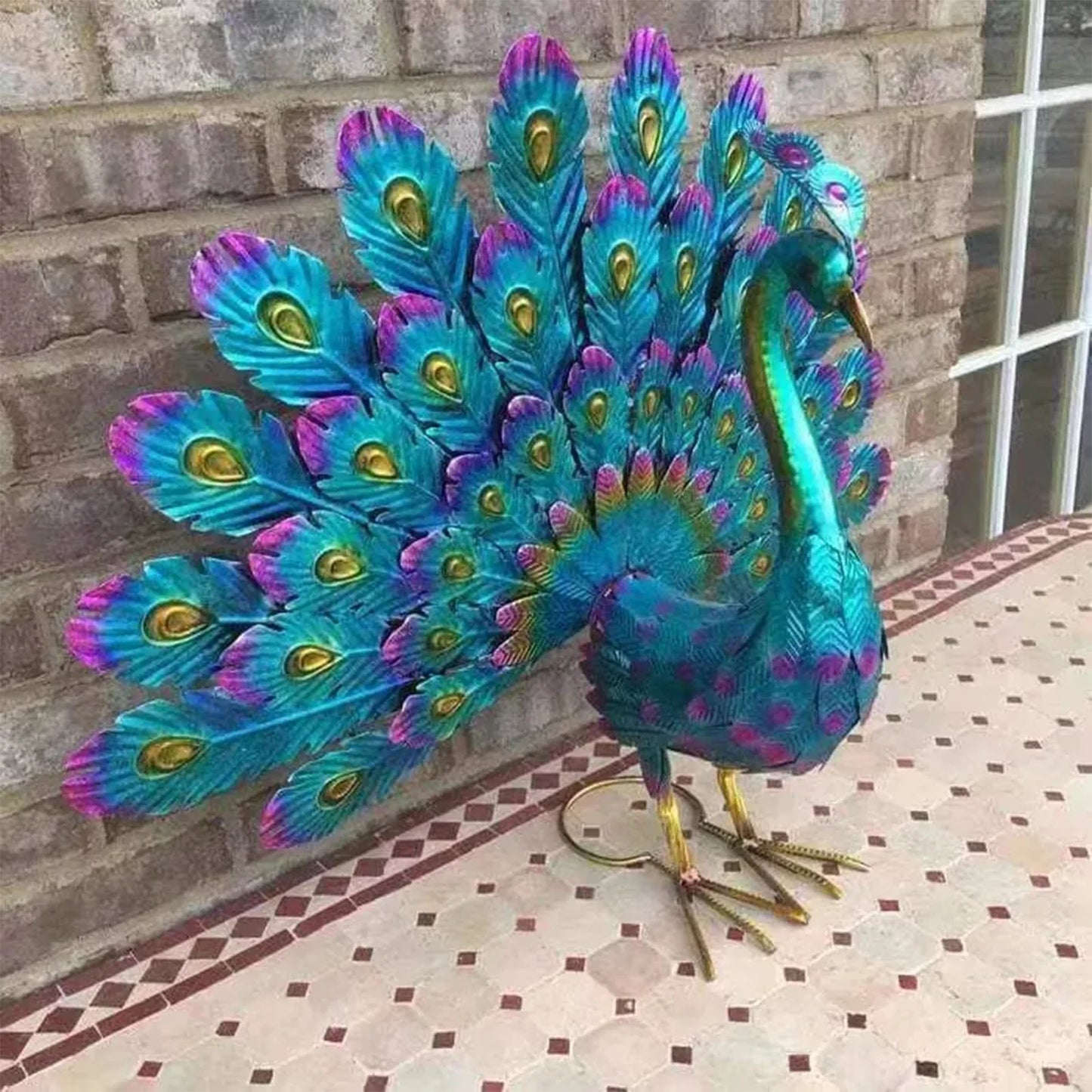 Handmade Collectible Peacock Figurine Yard Decor