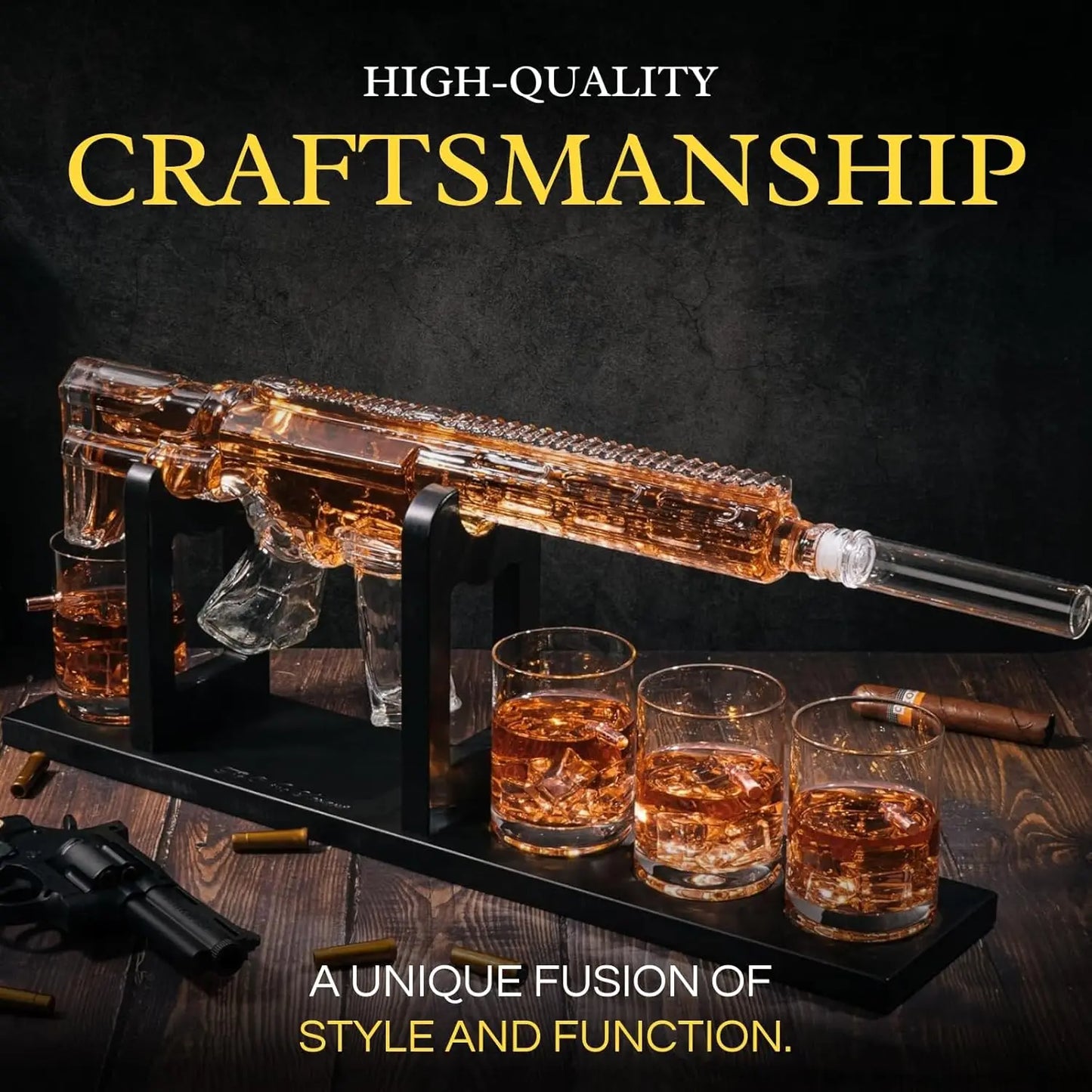 Military Rifle Whiskey Decanter Set with Bullet Glasses