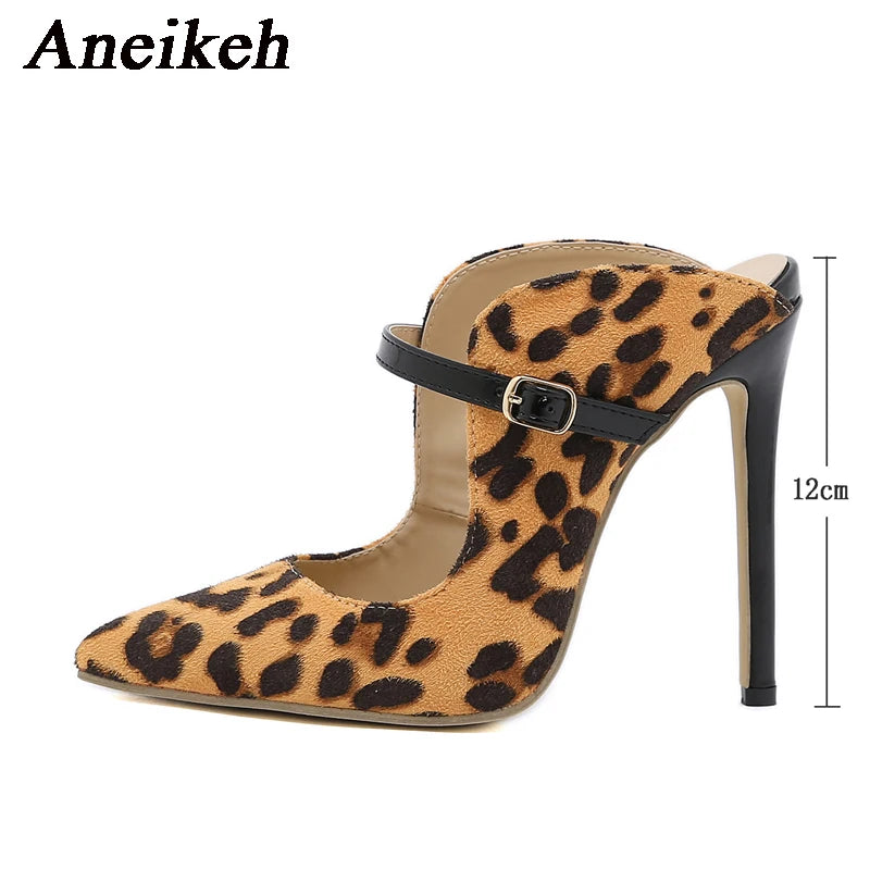 Leopard Print New Stiletto Mules Pumps