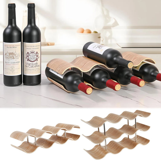 2/3-Tier Wooden Wine Rack Wavy Wine Bottle Organizer