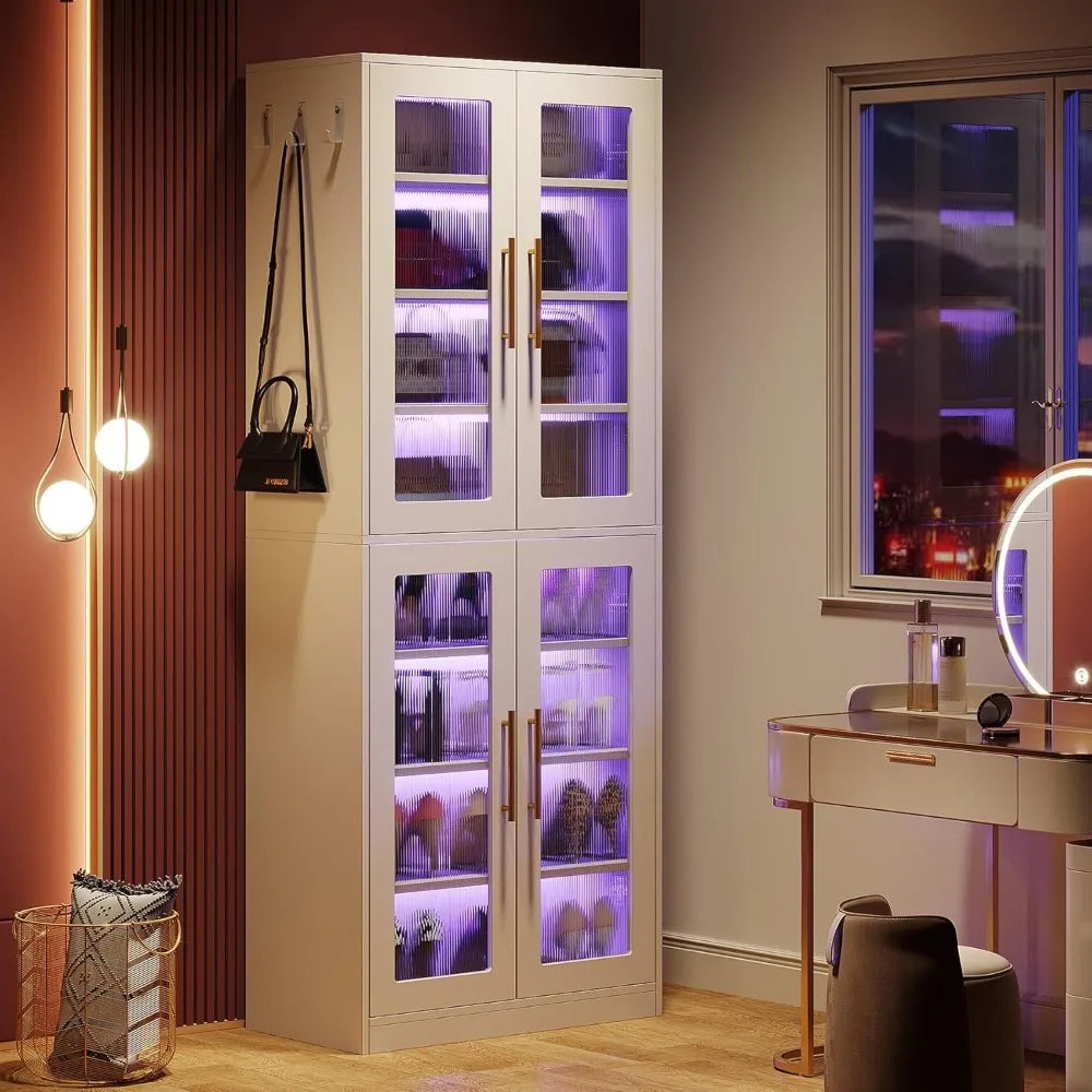 Shoe Storage Cabinet with Acrylic Doors and LED Lights 8-Tier